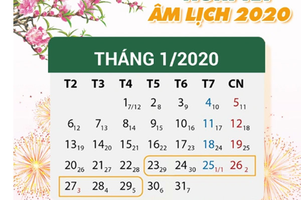lịch nghỉ tết 2020