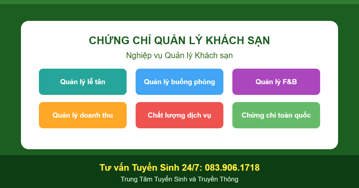 Chứng chỉ Quản lý khách sạn - Nghiệp vụ quản lý lưu trú