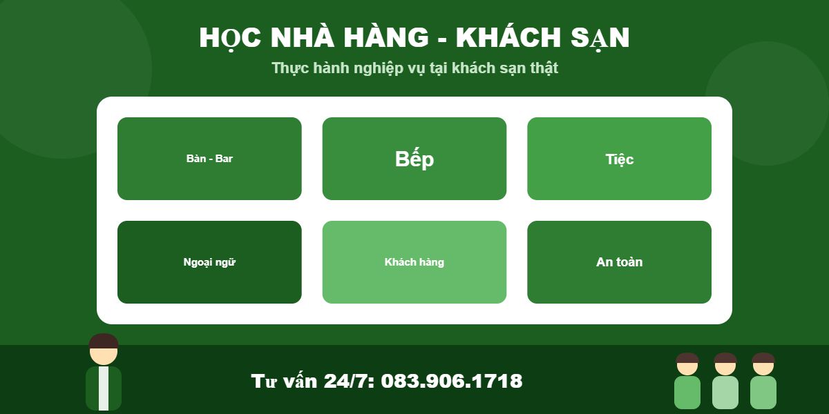 Trung cấp Nhà hàng - Khách sạn tại Vĩnh Long - thực hành lễ tân, buồng phòng, phục vụ nhà hàng