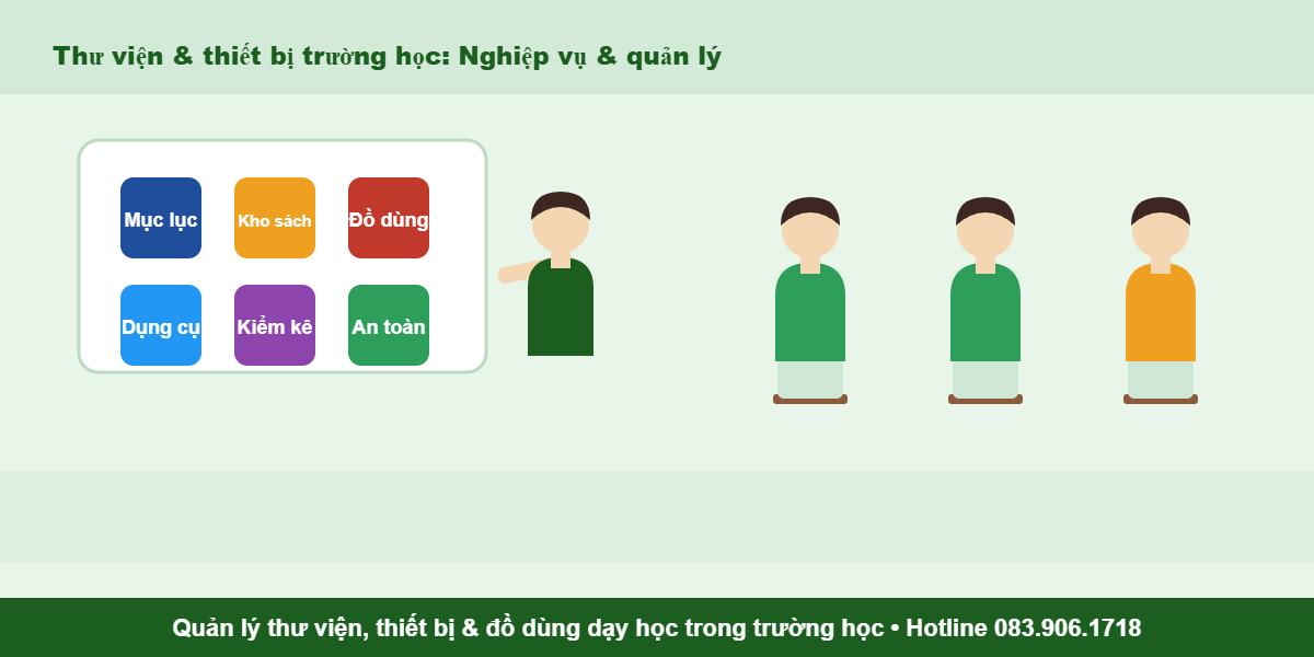 Nghiệp vụ thư viện - thiết bị trường học tại Cà Mau - quản lý kho sách, thiết bị, đồ dùng dạy học