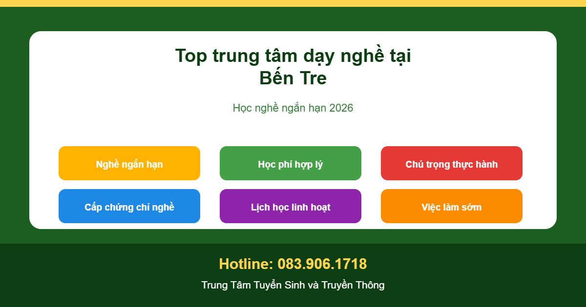 Top trung tâm dạy nghề tại Bến Tre - học nghề ngắn hạn 2026