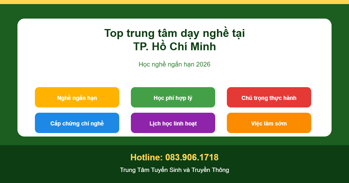 Top trung tâm dạy nghề tại TP. Hồ Chí Minh - học nghề ngắn hạn 2026