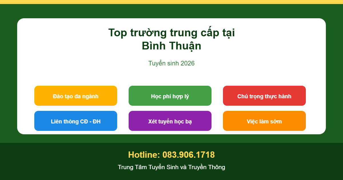 Top trường trung cấp tại Bình Thuận - tuyển sinh 2026