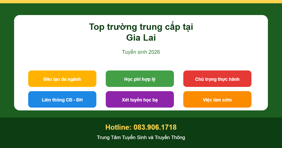 Top trường trung cấp tại Gia Lai - tuyển sinh 2026