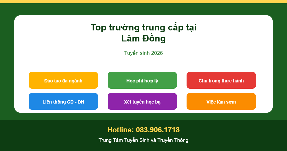 Top trường trung cấp tại Lâm Đồng - tuyển sinh 2026