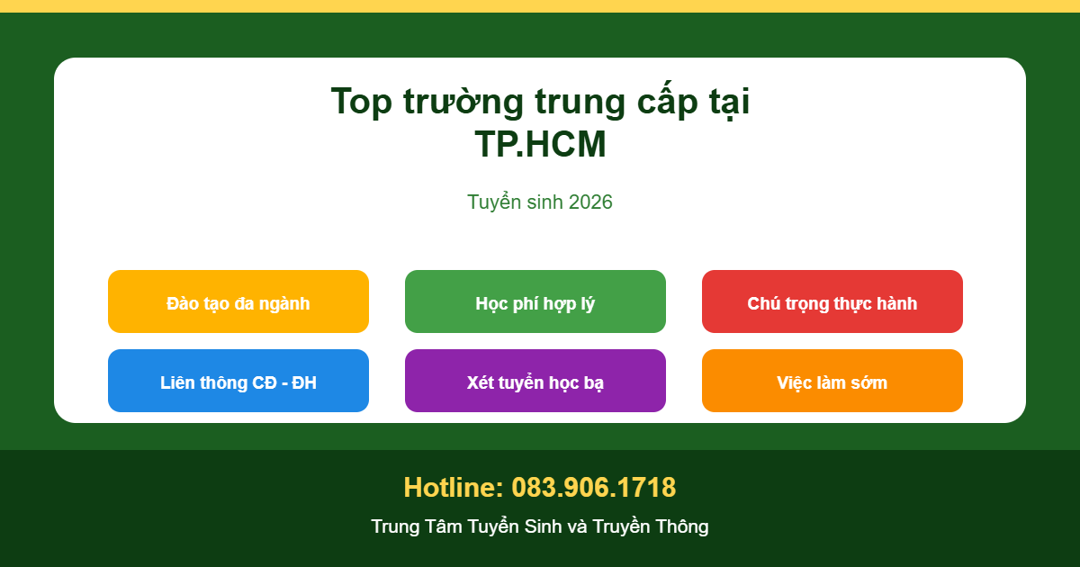 Top trường trung cấp tại TP. Hồ Chí Minh - tuyển sinh 2026