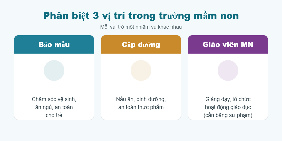 Phân biệt bảo mẫu, cấp dưỡng và giáo viên mầm non