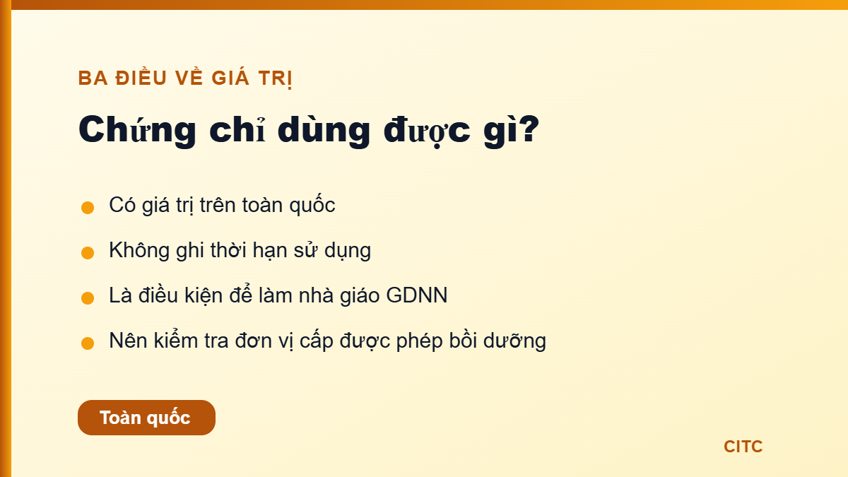 Chứng chỉ nghiệp vụ sư phạm dạy nghề có giá trị toàn quốc và thời hạn không?