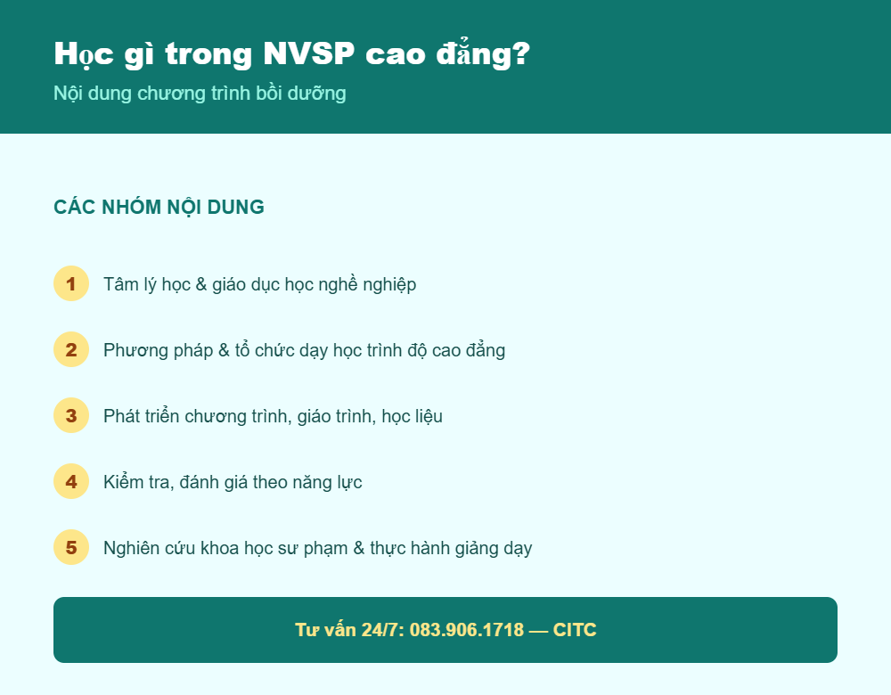 Nội dung chương trình nghiệp vụ sư phạm cao đẳng