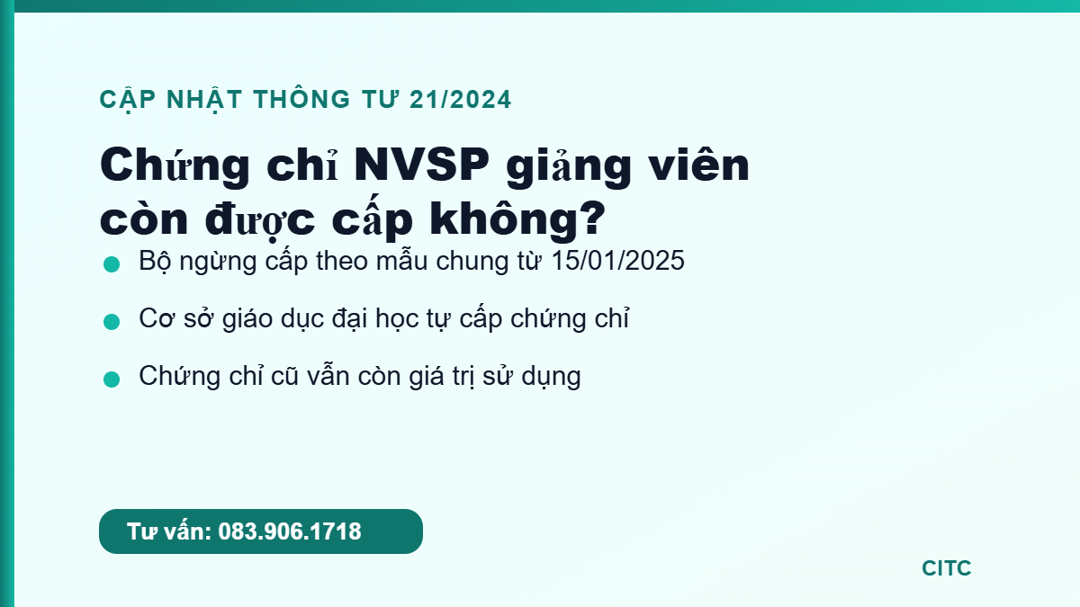 Chứng chỉ nghiệp vụ sư phạm giảng viên còn được cấp không