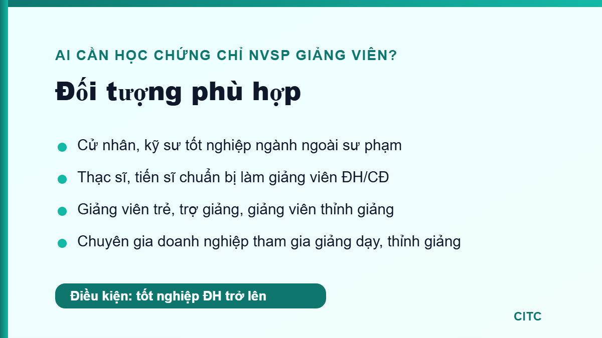 Đối tượng học chứng chỉ nghiệp vụ sư phạm giảng viên đại học