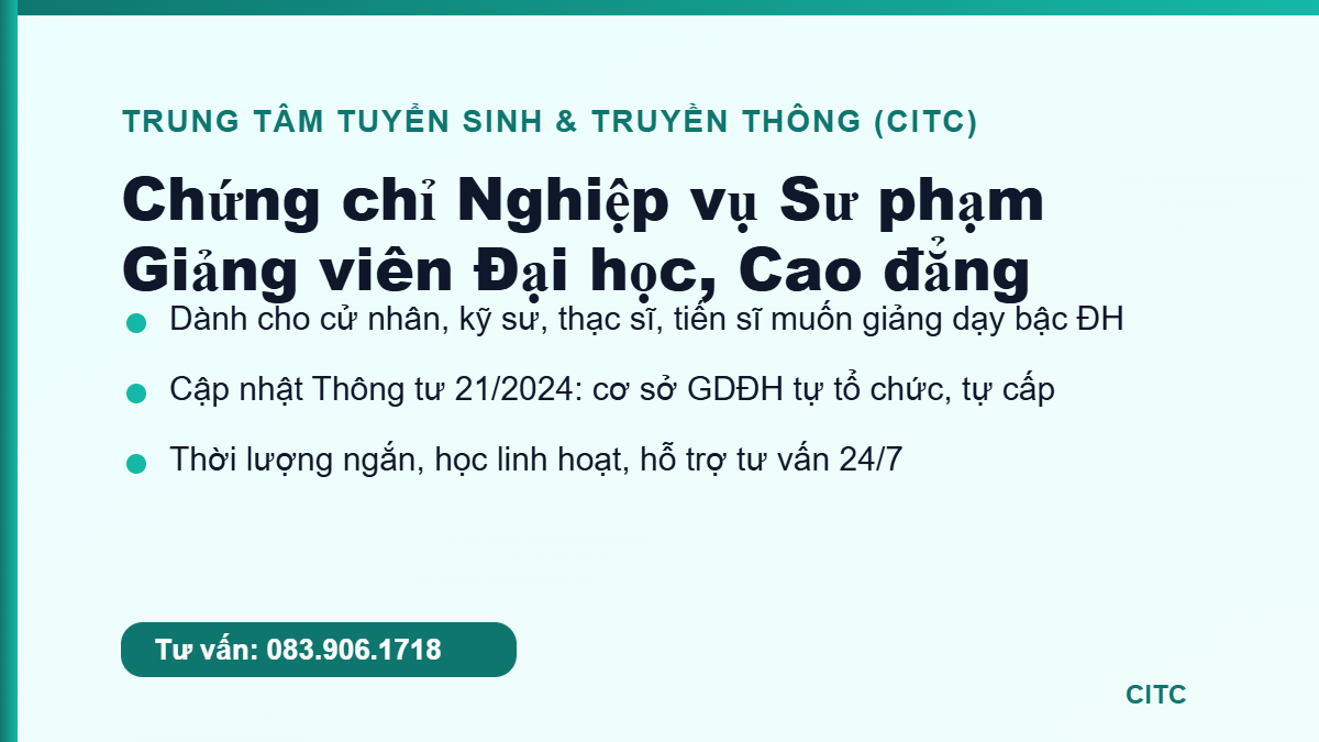 Chứng chỉ nghiệp vụ sư phạm giảng viên đại học cao đẳng