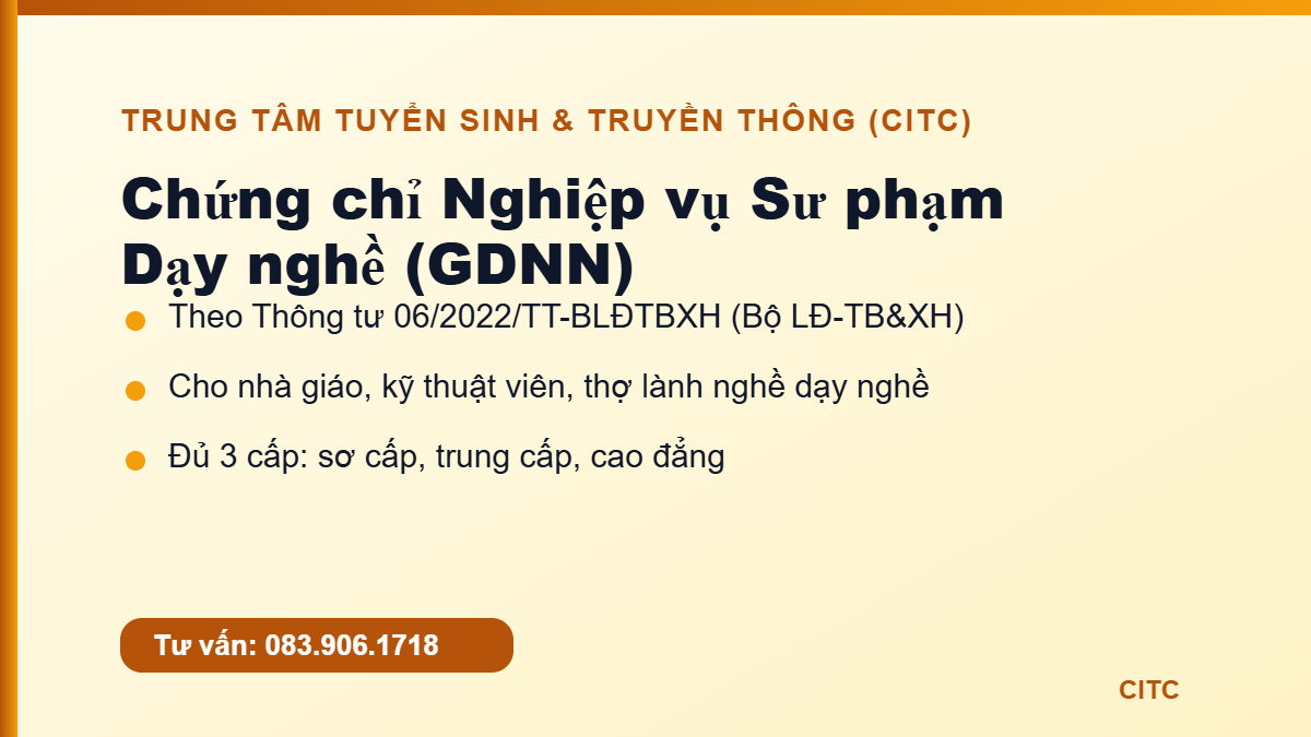 Chứng chỉ nghiệp vụ sư phạm dạy nghề