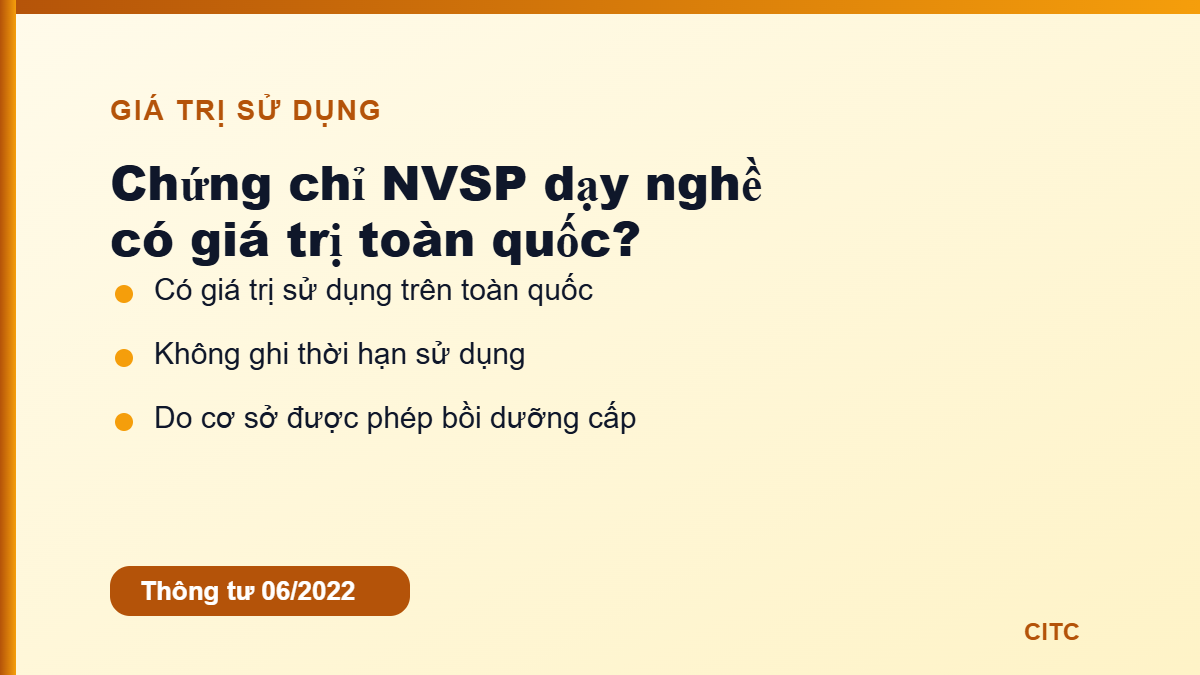 Giá trị chứng chỉ nghiệp vụ sư phạm dạy nghề