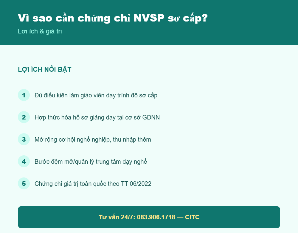 Lợi ích của chứng chỉ nghiệp vụ sư phạm sơ cấp