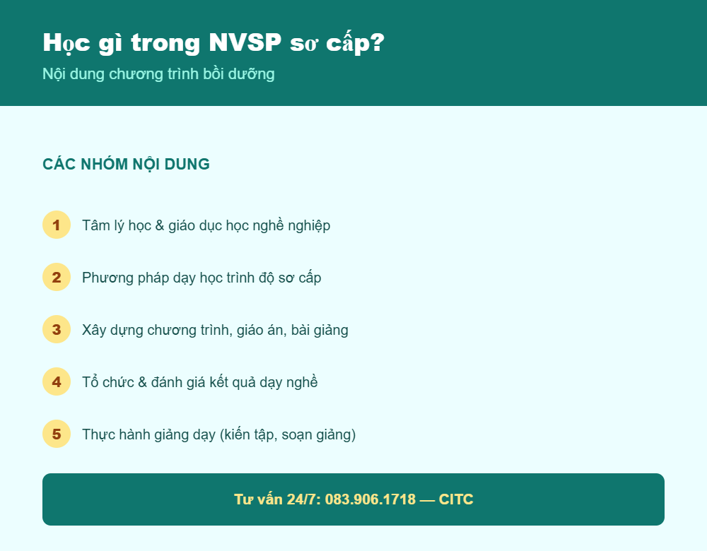 Nội dung chương trình bồi dưỡng nghiệp vụ sư phạm sơ cấp