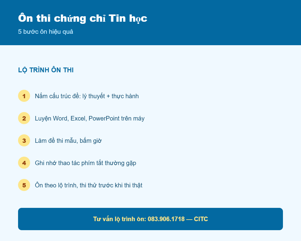 Lộ trình 5 bước ôn thi chứng chỉ tin học
