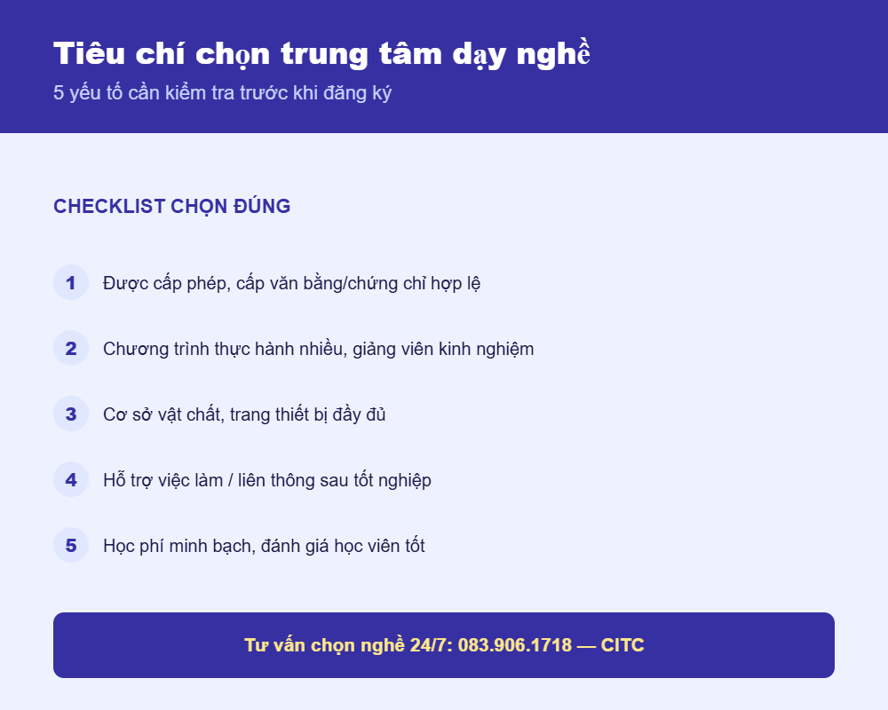 Tiêu chí chọn trung tâm dạy nghề uy tín - checklist