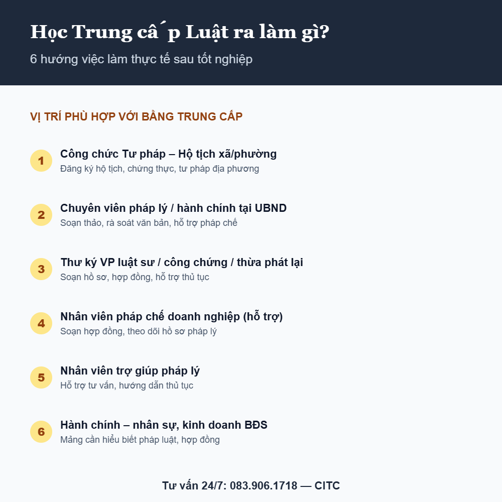 Học Trung cấp Luật ra trường làm gì - 6 hướng việc làm thực tế