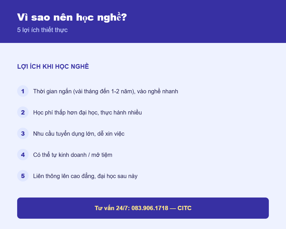Vì sao nên học nghề tại trung tâm dạy nghề - lợi ích