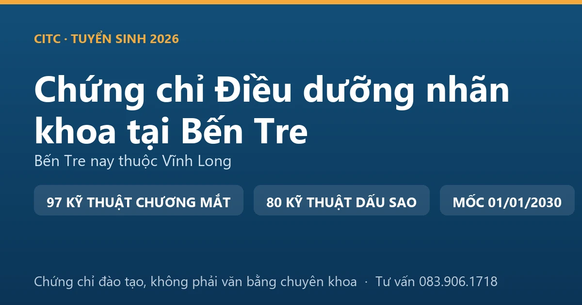 Bảng đối chiếu ba nhóm ký hiệu trong Chương VII Phụ lục số XII cho điều dưỡng làm việc gắn với mắt tại Bến Tre